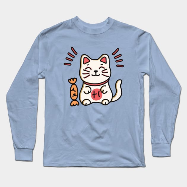 Cute Chinese Cat Cartoon Long Sleeve T-Shirt by Kawaii Bomb